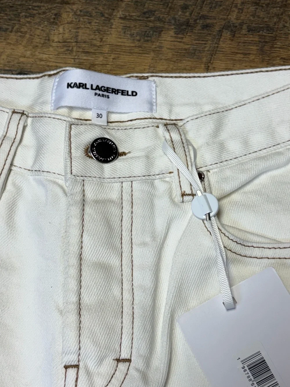 NEW Karl Lagerfeld Contrast Stitch Carpenter Natural Denim Pant Men 30X30 Cotton